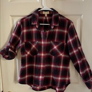 Cloth & Stone Burgundy and White Plaid Shirt